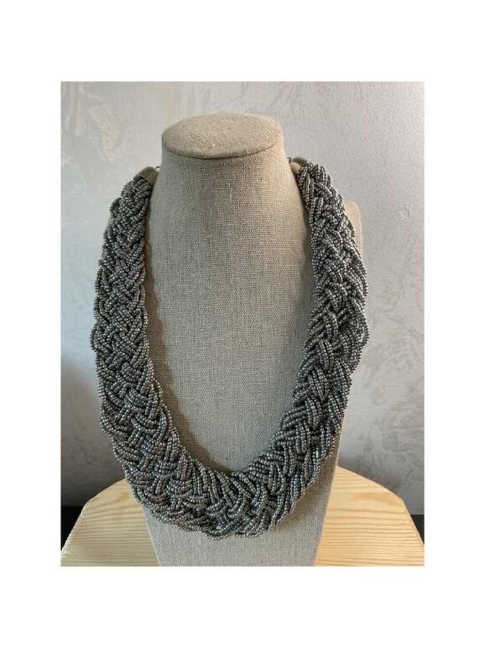 Vintage Chunky Silver Braided Seed Bead Multi Strand Statement Collar Necklace